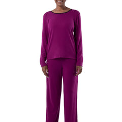 Colorblock Trim Pajama Set Long Sleeve Crew Neck Top & Elastic Waistband Pants