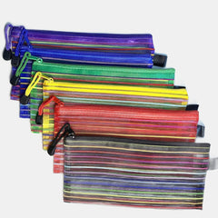 6pcs Plastic Pencil Case Zipper Mesh Bag Office Pen Cosmetic Makeup Bag