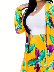 Feather Print Cover Up & Leggings Set