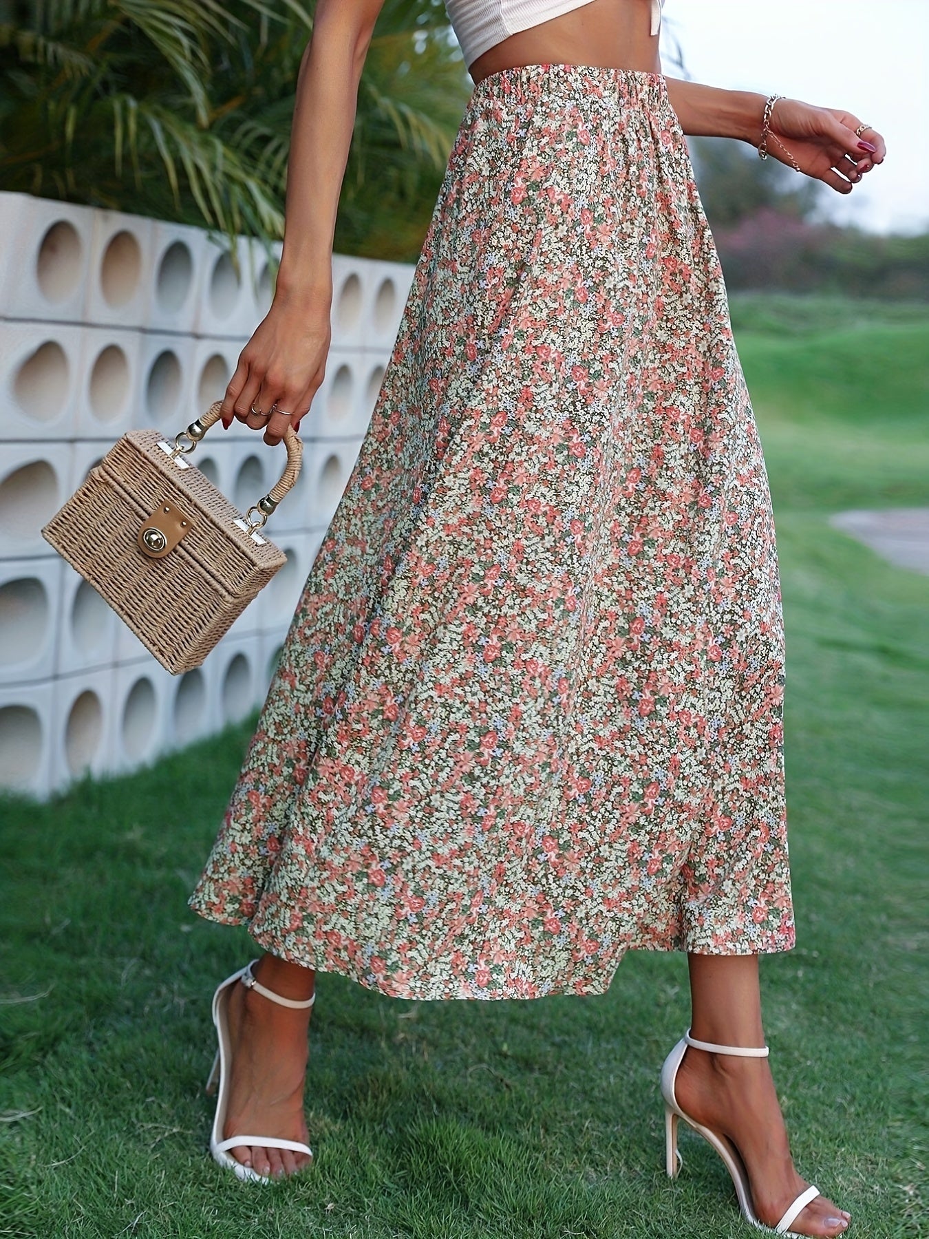 Floral Print High Waist Skirt for Women