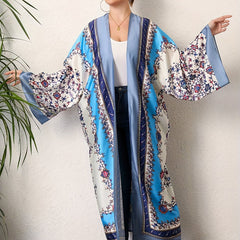 Boho Kimono Scarf Print Long Sleeve Maxi Kimono Cover Up