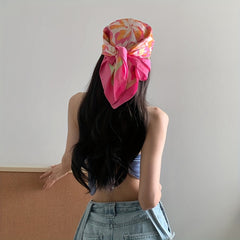 Flower Print Silk Square Scarf Bandana Head Wrap for Women