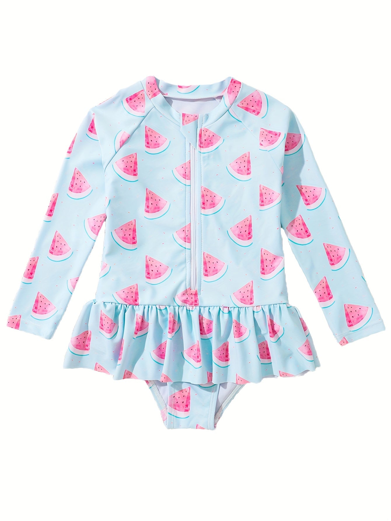 Watermelon Graphic Long Sleeve 1pc Swimsuit Girls Summer Clothes Gift