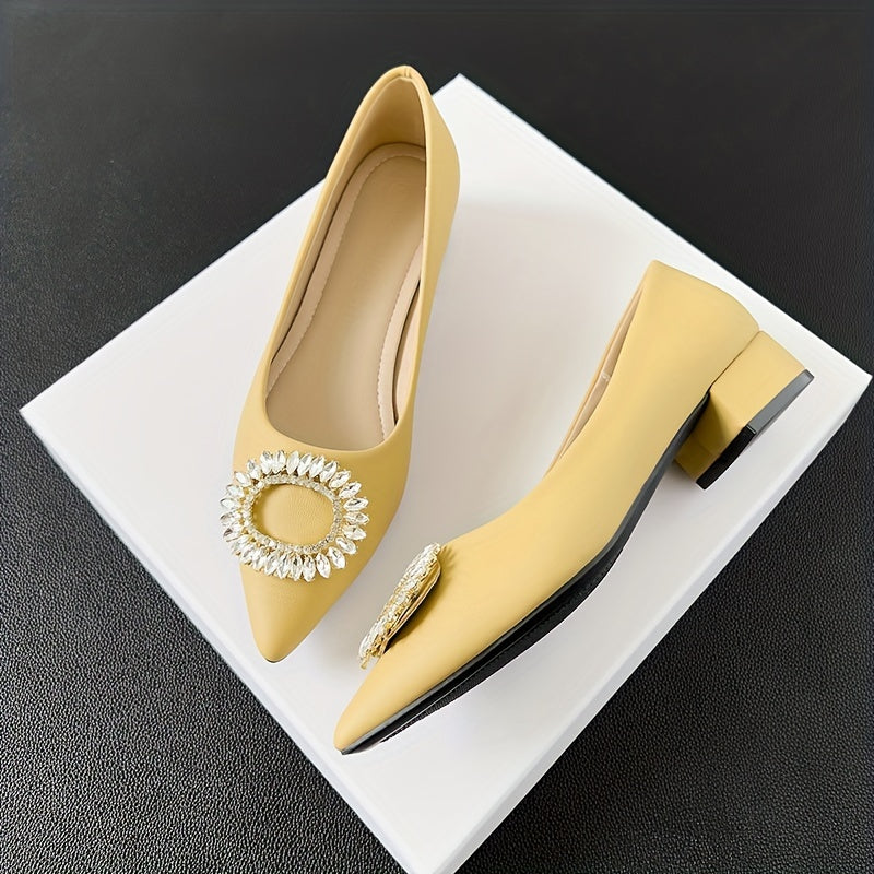 Rhinestone Slip On Chunky Heel Shoes Point Toe Daily Soft Dr