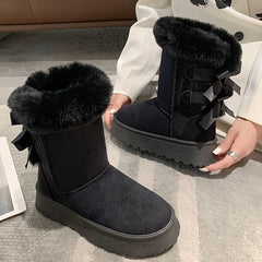 Women's Chunky Snow Boots with Bowknot Detail