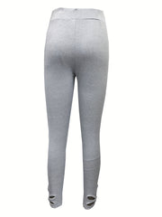 High Waist Long Length Leggings Solid Slim Fit Casual Leggings