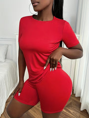 Solid Lounge Set Short Sleeve Top & Shorts Women's Loungewear