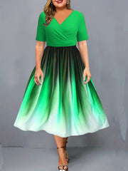 Ombre Print Surplice Neck Ruched Dress