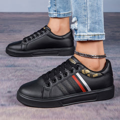 Stripes Pattern Faux Leather Waterproof Skate Shoes Casual Flat Sneakers