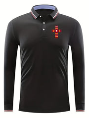 Cross Pattern Men's Casual Comfy Long Sleeve Polo Shirt