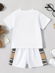 Plaid Bear Embroidery T shirt & Shorts Baby 2pcs Set Clothes
