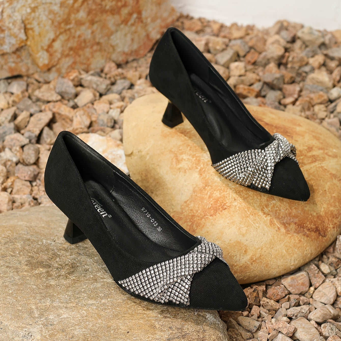 Rhinestone Kitten Heel Pointed Toe Shoes