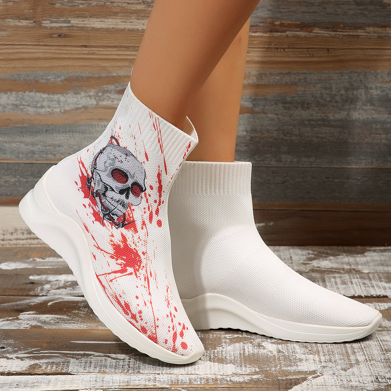 Women's Skull & Blood Print Halloween Ankle Boots