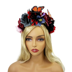 Boho Floral Headband with Butterflies - Adjustable Hair Hoop for Weddings