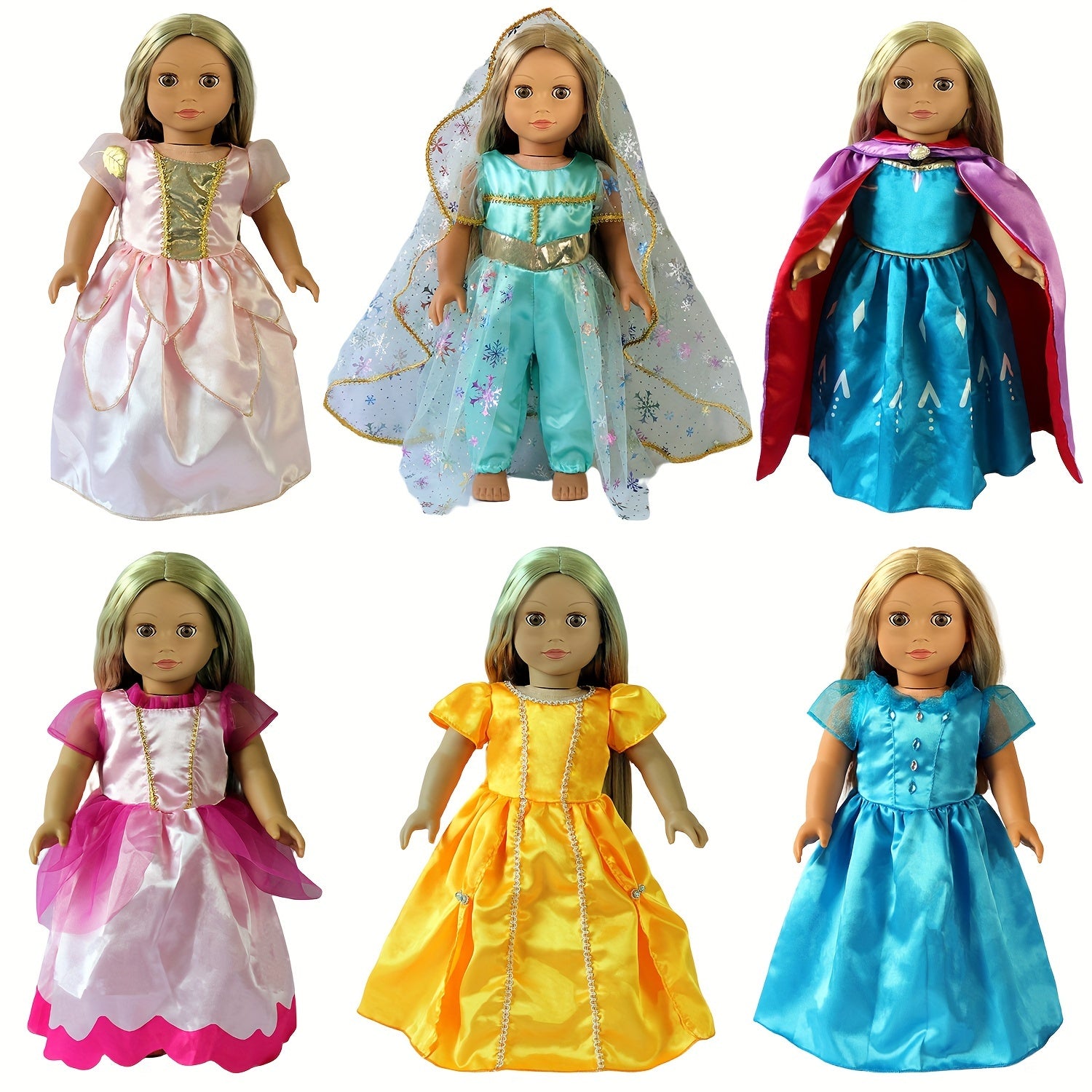 Complete Princess Doll Clothes Set for 45-72 cm Dolls, 6 Outfits, Christmas Gift