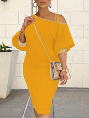 Rhinestone Lantern Sleeve Sexy Dress