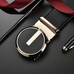 Men's Leather Needle Buckle Belt Brown Middle aged & Youth Casual