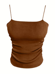Ruched Spaghetti Strap Sleeveless Cami Top Sexy Summer Women's Clothing