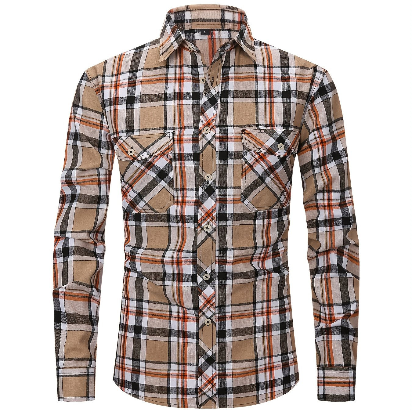 Men's Double Pocket Plaid Shirt for Spring Fall
