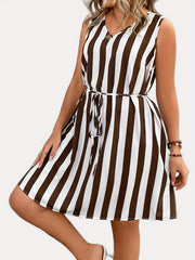 Stripped Tank Dress with Belted Waist