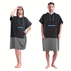 Microfiber Surfing Wetsuit Changing Towel Robe Poncho Hood Pocket