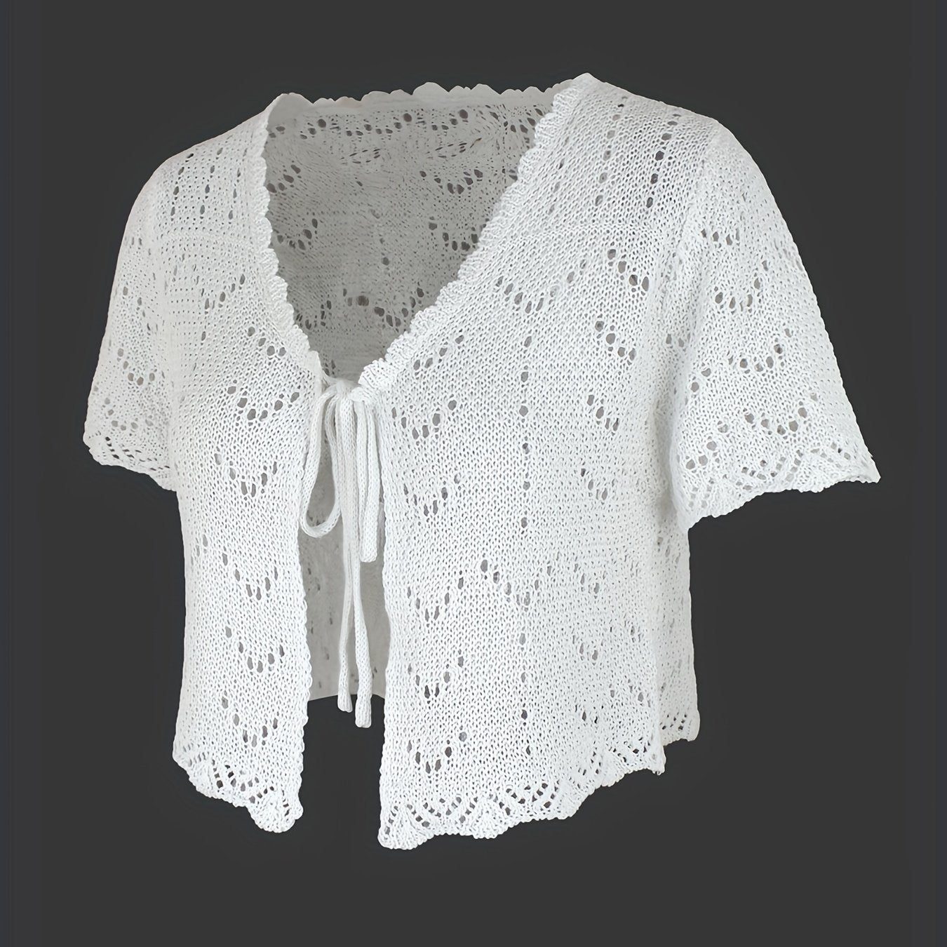 Tie Front Knit Cardigan Solid Short Sleeve Sweater