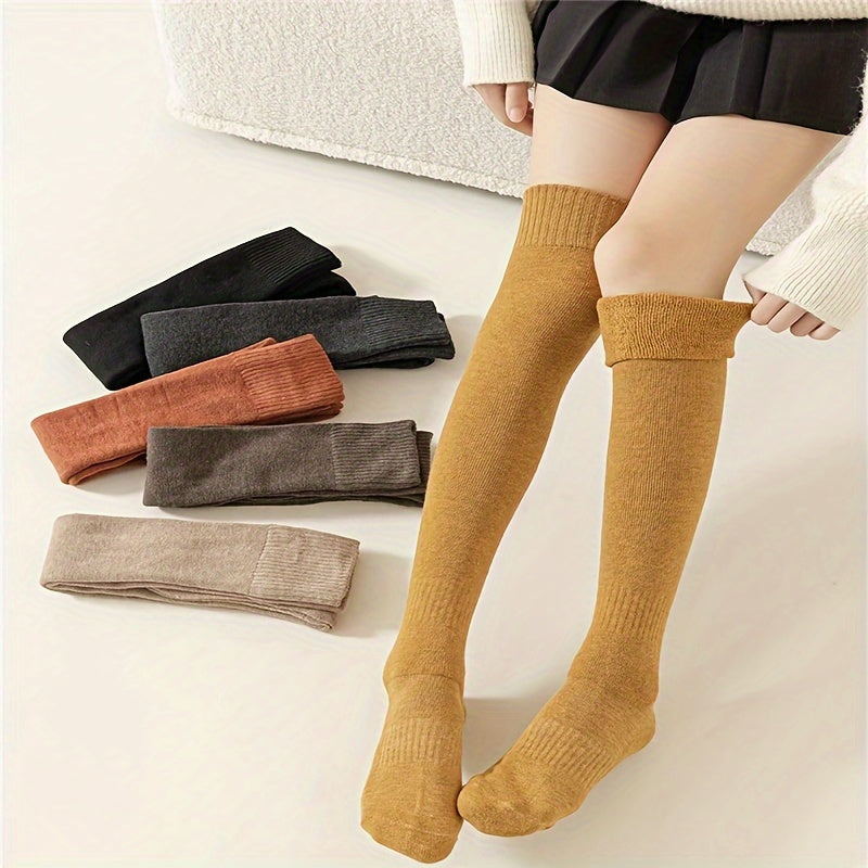 6 Pairs Solid Thigh High Socks Over The Knee Women's Stockings