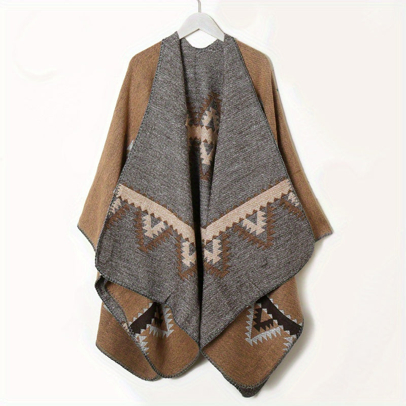 Vintage Geometric Jacquard Large Shawl Cashmere Wrap