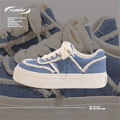 Women's Lace-up Denim Board Shoes Thick Sole Low Sneakers