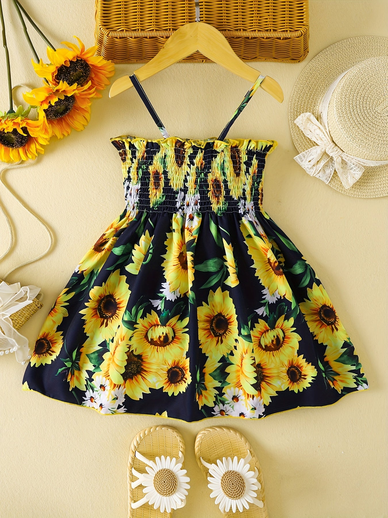 Toddler Girls Gradient Sunflower Cami Princess Dress