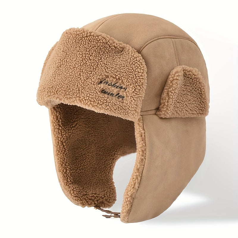 Winter Lamb Fleece Trapper Hat Skiing Windproof Warm Hat