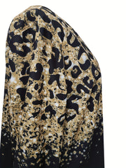 Glitter Leopard Print Plus Size Top & Pants Set