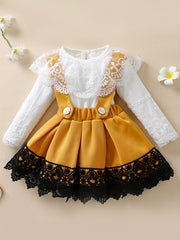 Stylish Lace Neck Baby Romper & Suspender Skirt Set