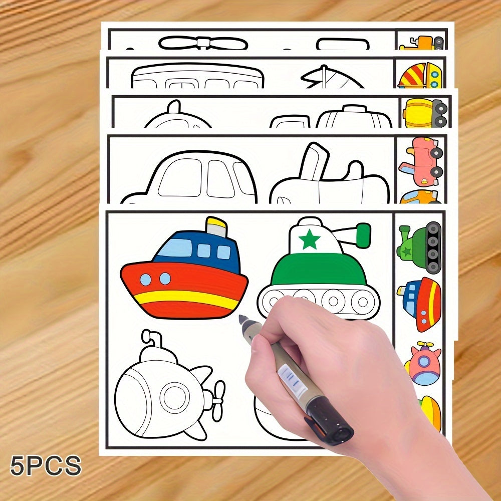 Coloring Doodle Cartoon Stickers - 5 Unique Patterns