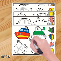 Coloring Doodle Cartoon Stickers - 5 Unique Patterns