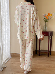 Cartoon Print Lounge Set Long Sleeve Top & Ruffle Pants