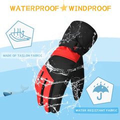 Red Warm and Windproof Kids Gloves for Winter Boys and Girls