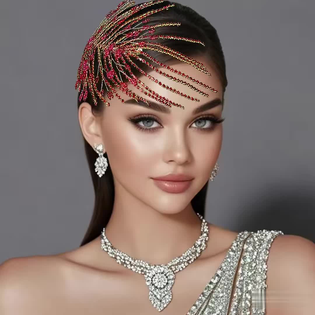 Vintage Bridal Headpiece Red Feather Hair Accessory for Weddings