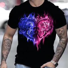 Skull Heart Pattern Print Men's Short Sleeve T-shirt