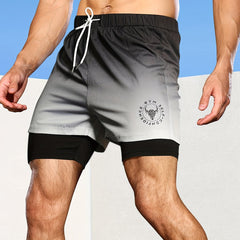 Bull GYM Pattern Print Ombre Shorts Men's Sports Drawstring Waist