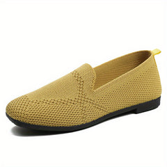 Women's Flying Woven Flat Shoes Square Toe Slip On Lightweight Walking Shoes