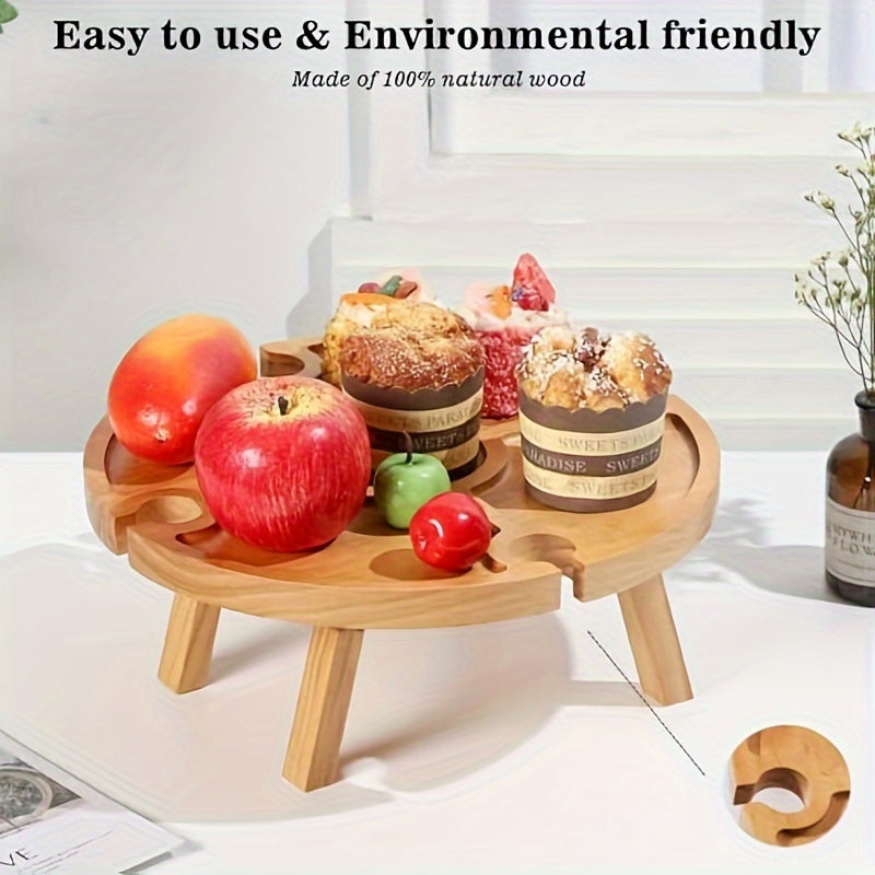 Wooden Folding Picnic Table Wine Glass Holder