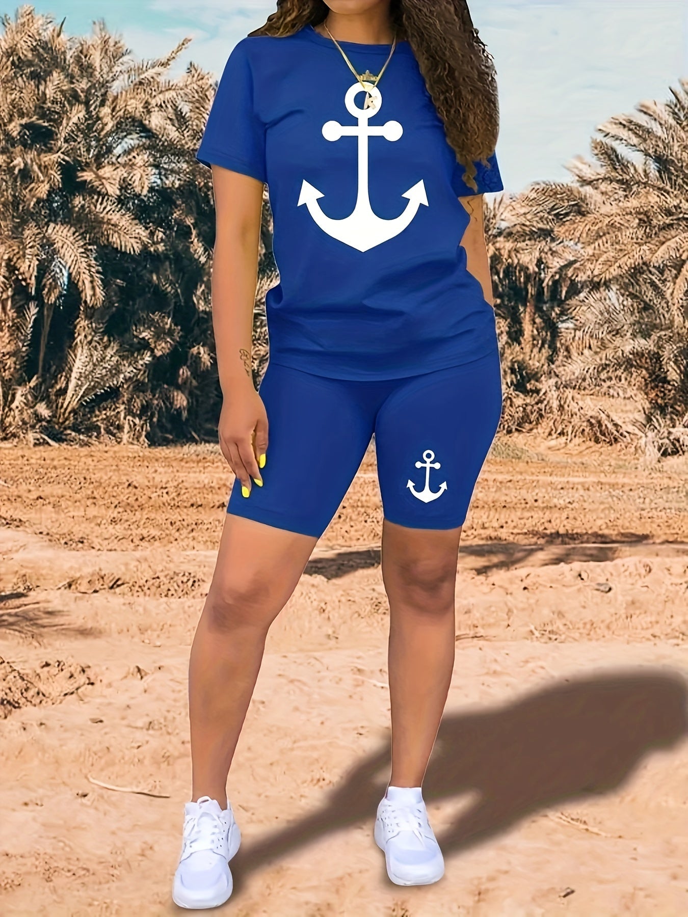 Anchor Print Short Sleeve Lounge Set