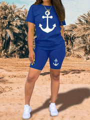 Anchor Print Short Sleeve Lounge Set
