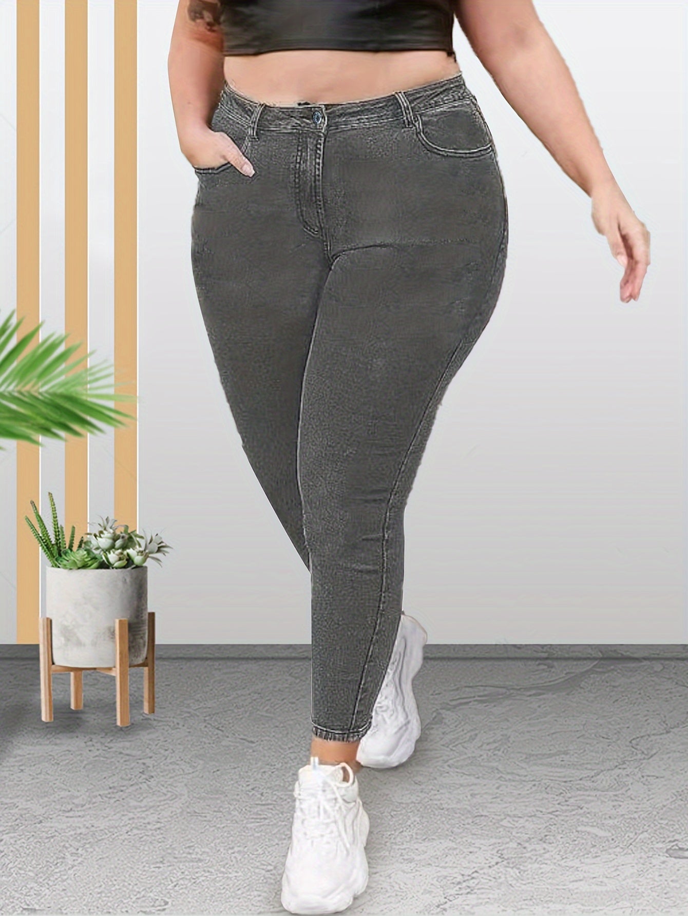 Solid High Rise Skinny Jeans