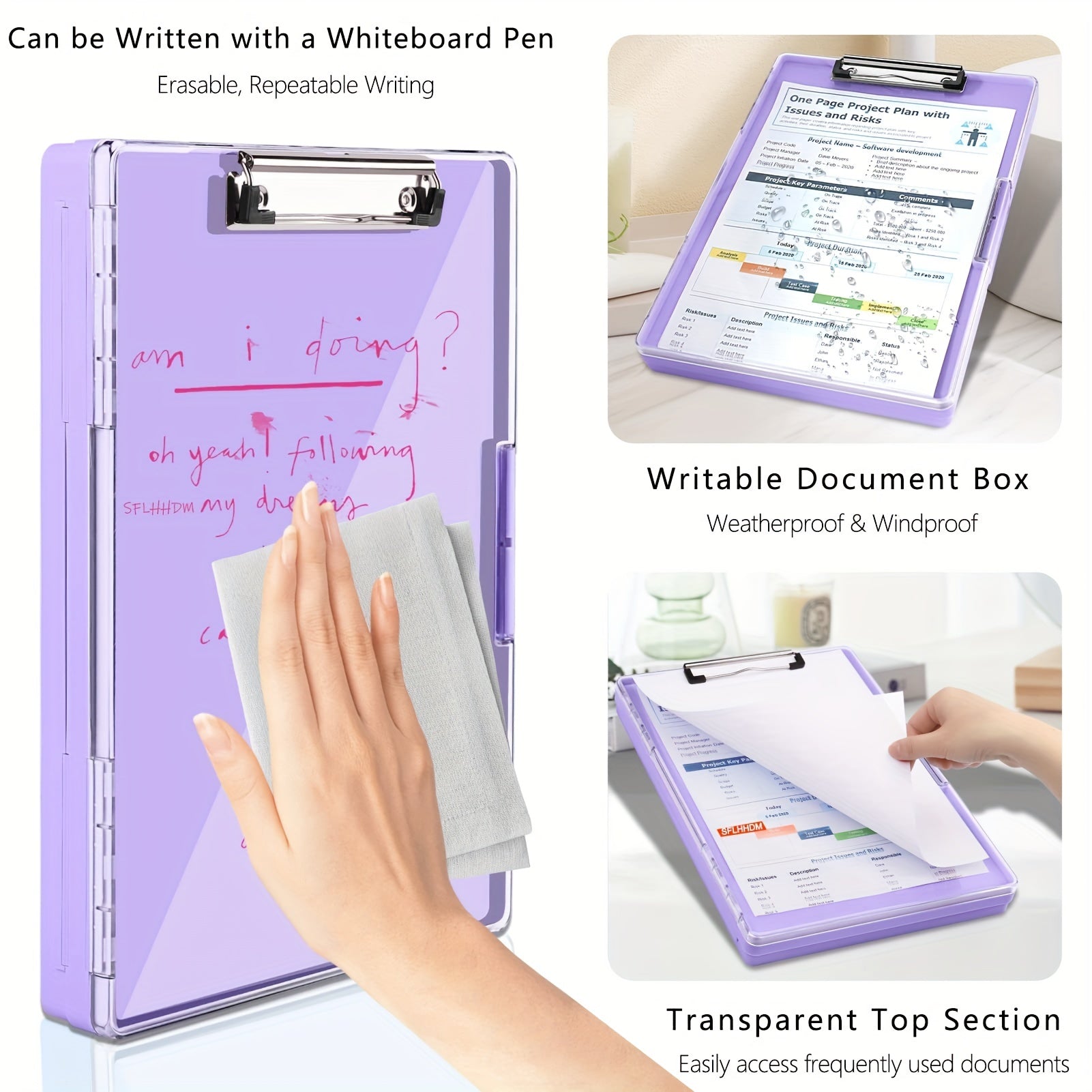Heavy Duty Clipboard with 2 Storage Cases - Clear Top Panel & Side Opening