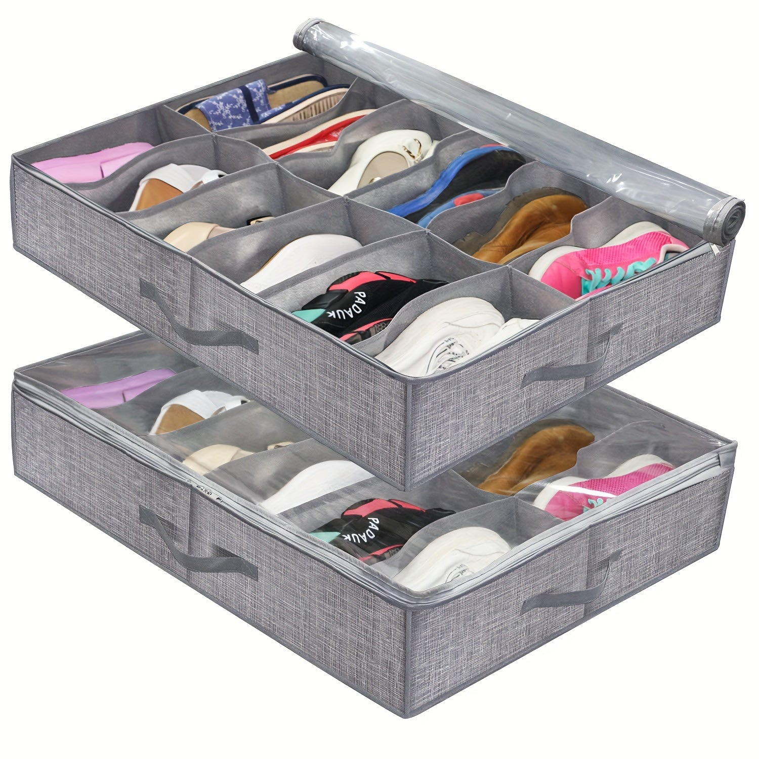 2pcs Under Bed Shoe Storage Organizer Foldable Fabric Shoes Container Box