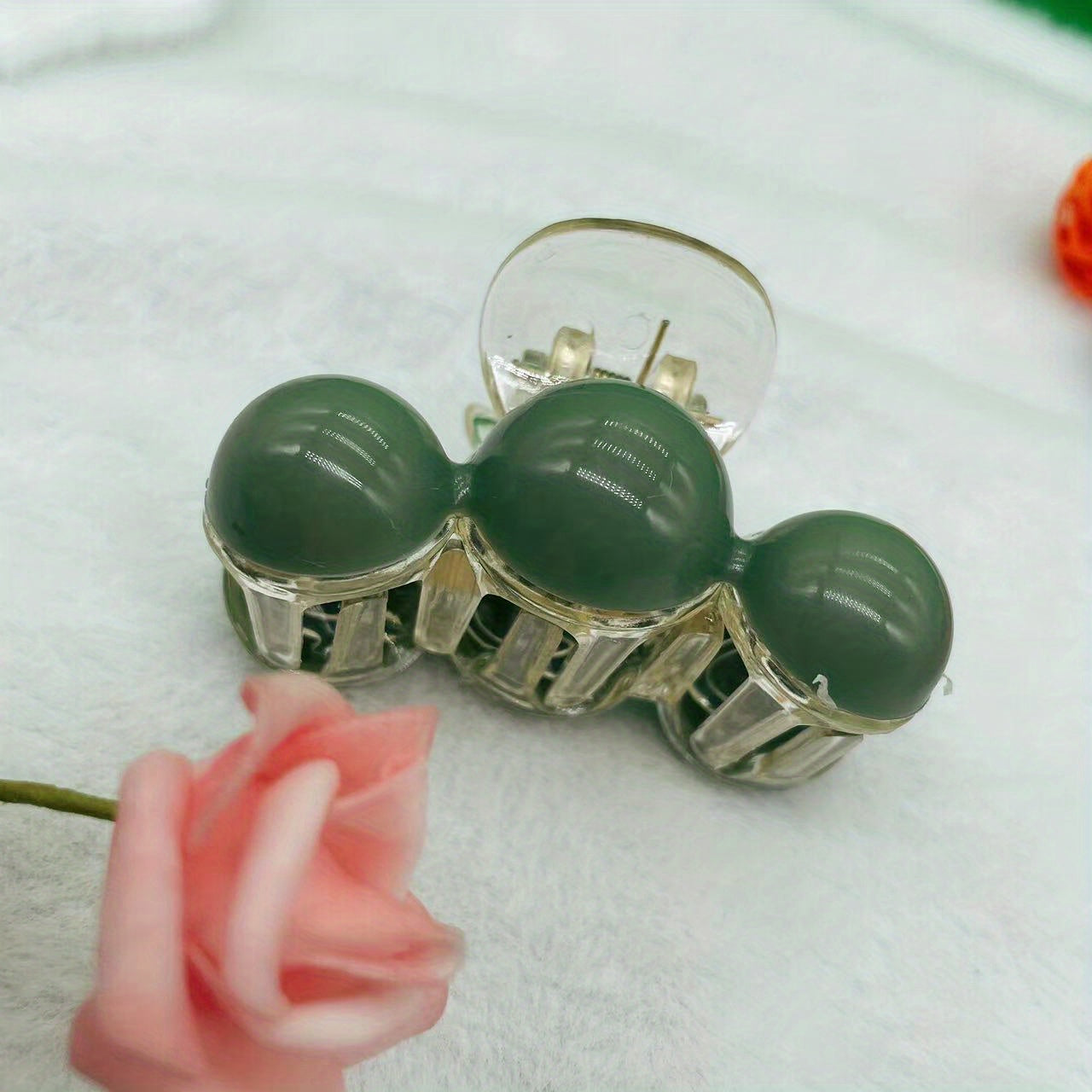 Green Beads Hair Claw Transparent Shark Claw Ponytail Holder Hair Accessories