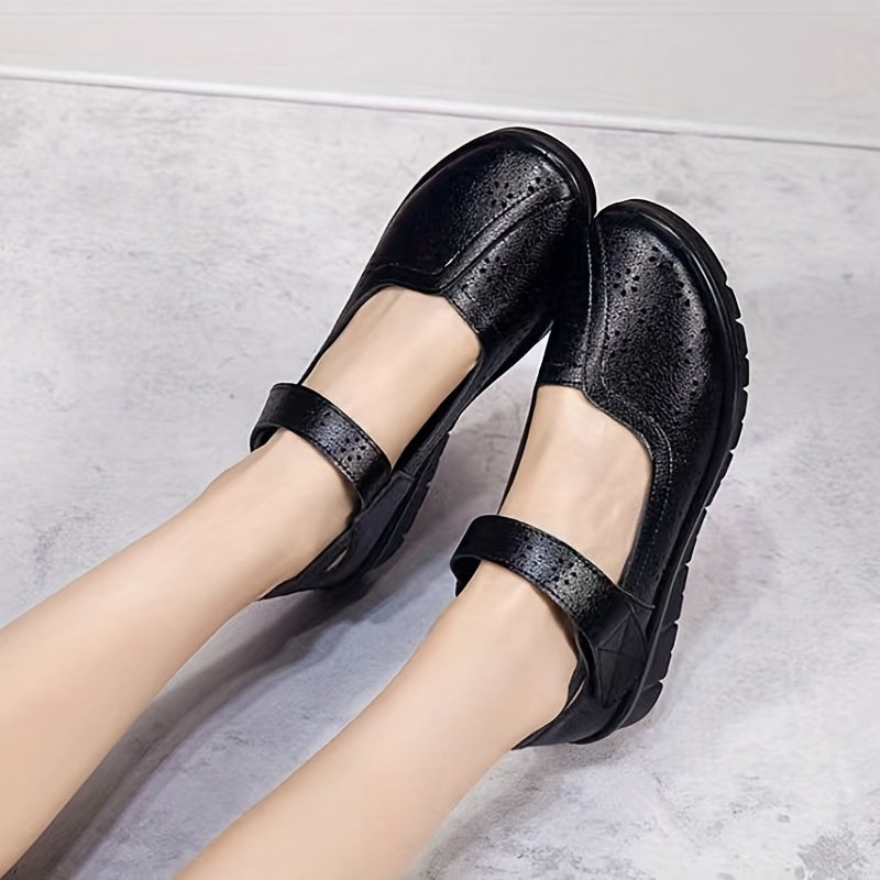 Women's Hollow Out Flat Shoes Breathable Hook & Loop Strap Walking Shoes