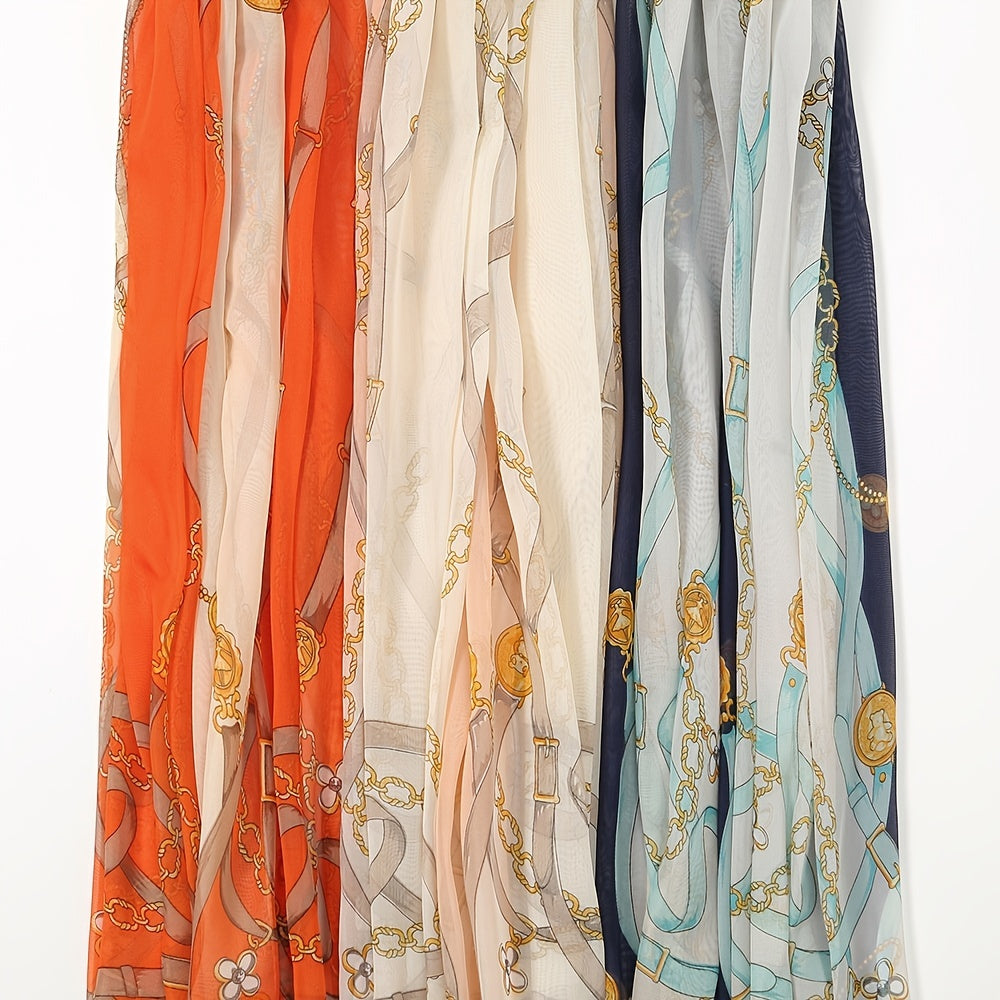Colorful Chiffon Print Silky Scarf Warm Winter Shawl